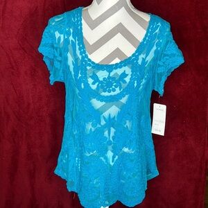 Sheer Mesh Front Crochet Top Swim coverup Size M